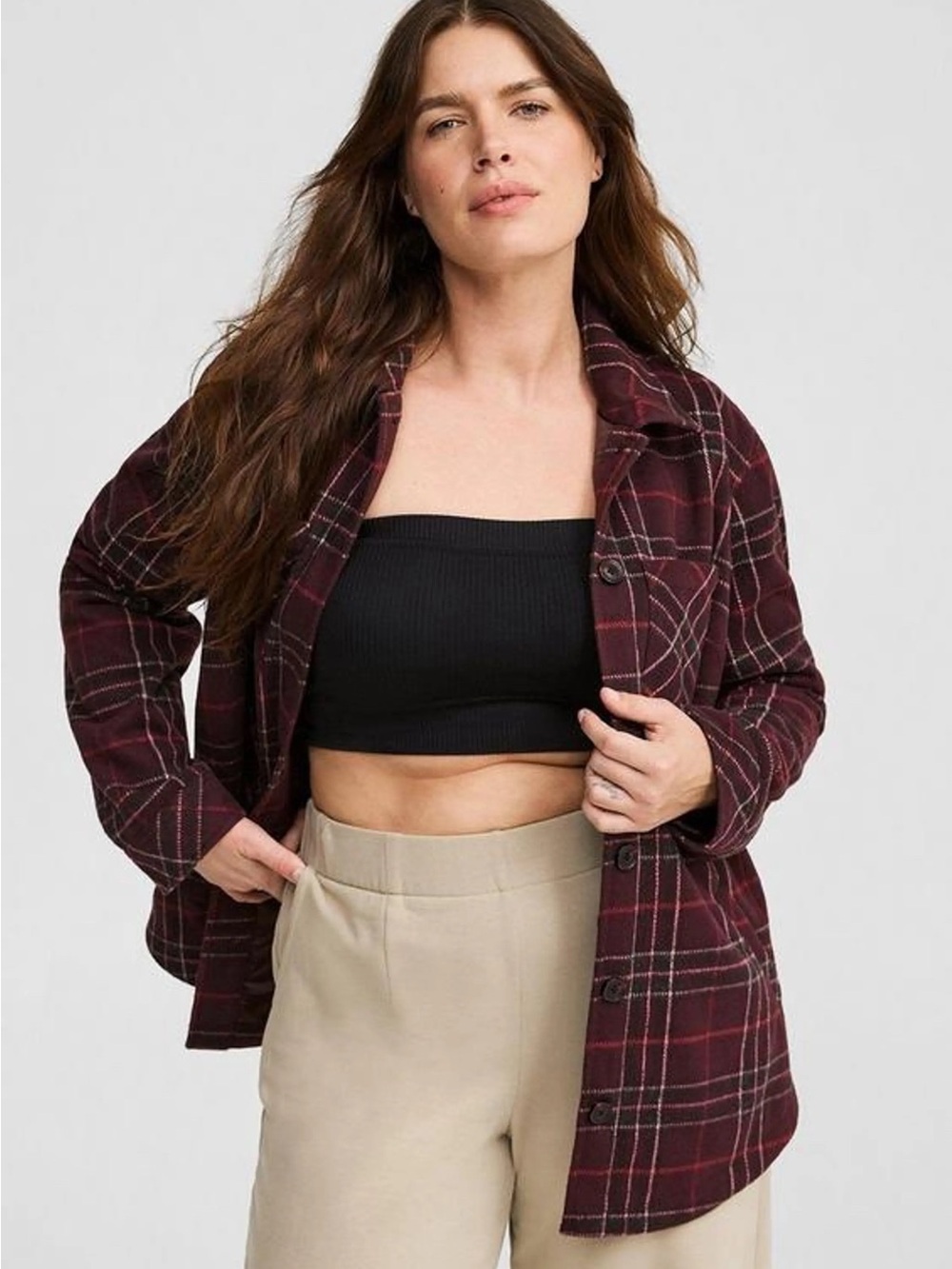 torrid Burgundy Plaid Button-Up Shacket